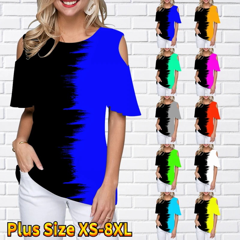 

2023 Fashion Casual Round Neck Off-the-shoulder Short Sleeve Floral Print Pullover Summer Women Elegant Tee Shirt Loose T-shirt