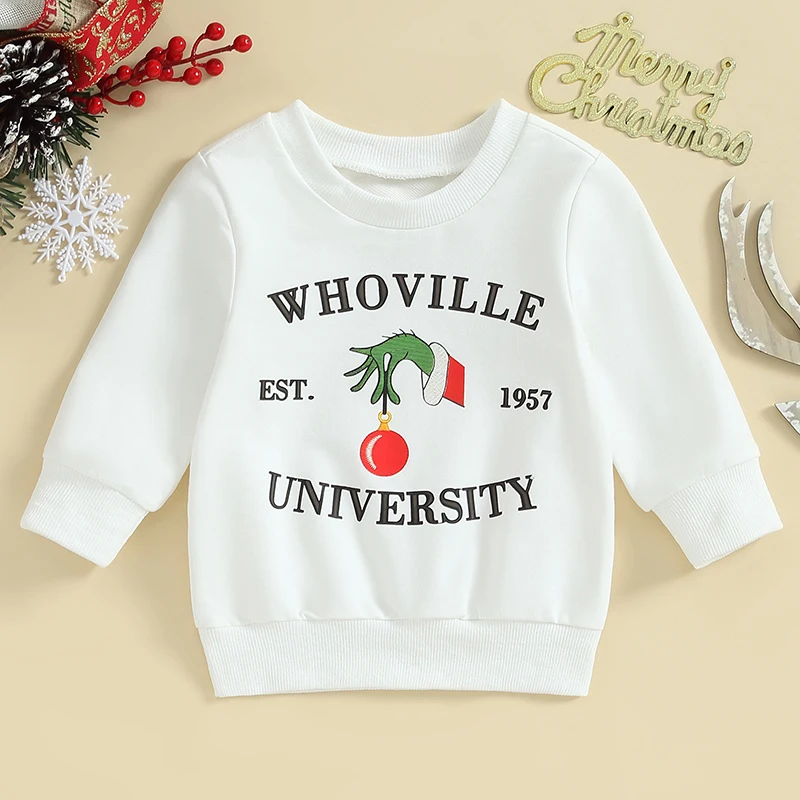 

Toddler Girls Boys Sweatshirts Christmas Clothes Letter Monster Hand Print Crew Neck Long Sleeve Baby Pullovers Fall Tops