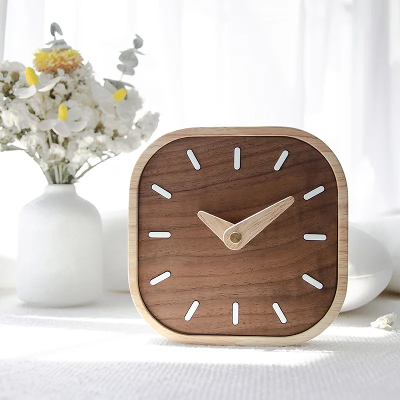 Nordic Black Walnut Minimalist Desk Clock Wall Clock Bedroom Living