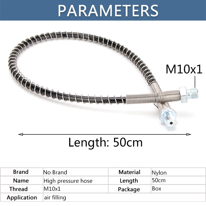 Nylon hose 50cm High-Pressure Nylon Hose M10x1 Thread PCP Pneumatics Air Refilling with Spring Wrapped 40Mpa 400Bar 6000psi Air Pumps Parts