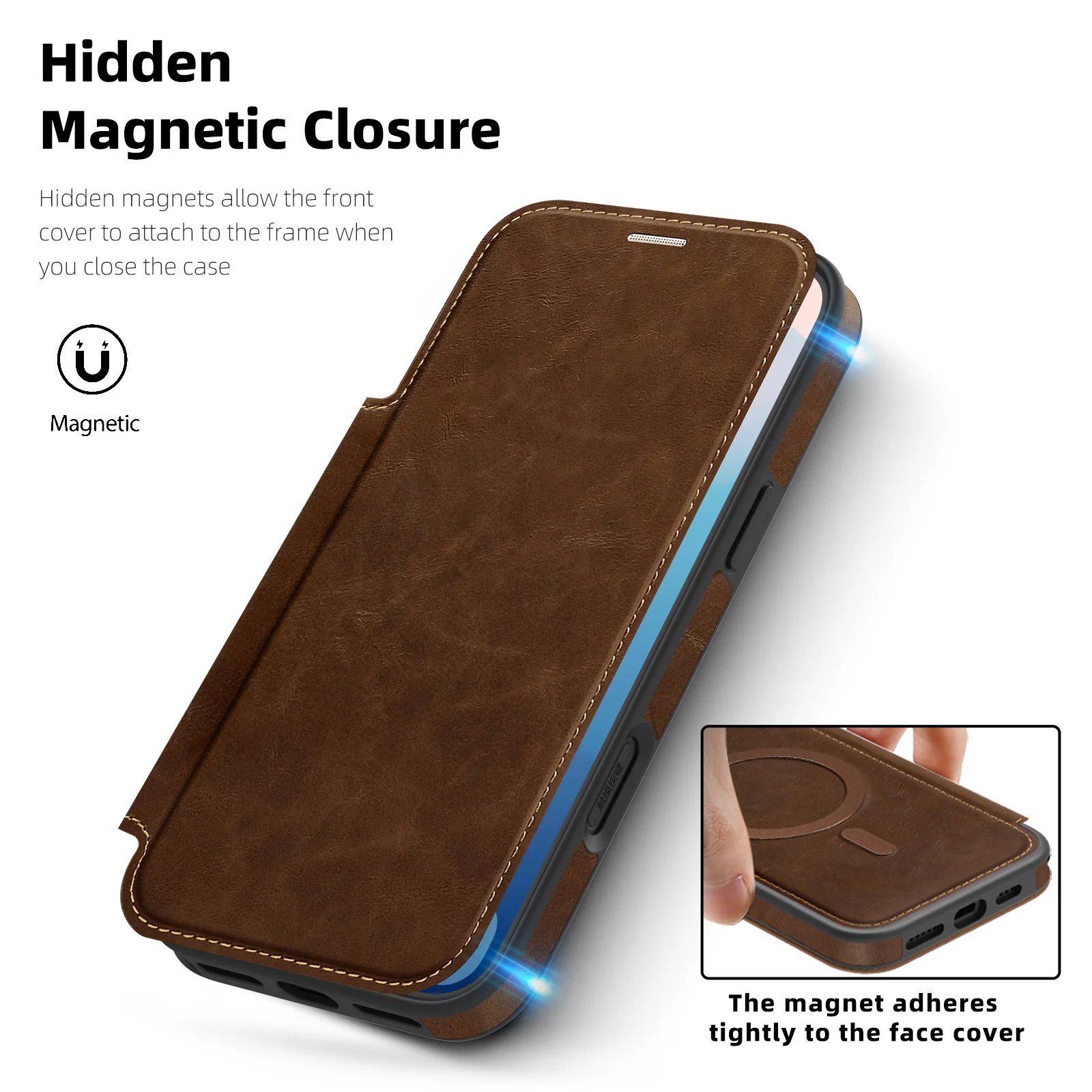Premium Business Leather Flip Case with Magnetic MagSafe and Built-in Card Slot