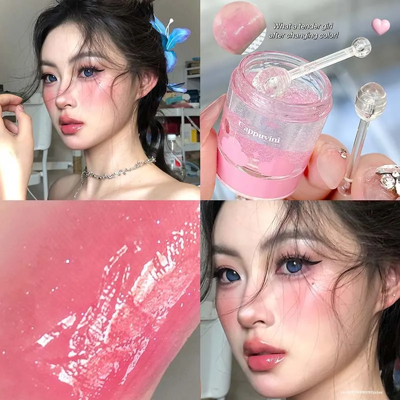 Gel Texture Flow Pink Blusher Shimmer Orange Face Pigment Lasting Natural Cheek Tint Glossy Blush Makeup With Applicator Stick
