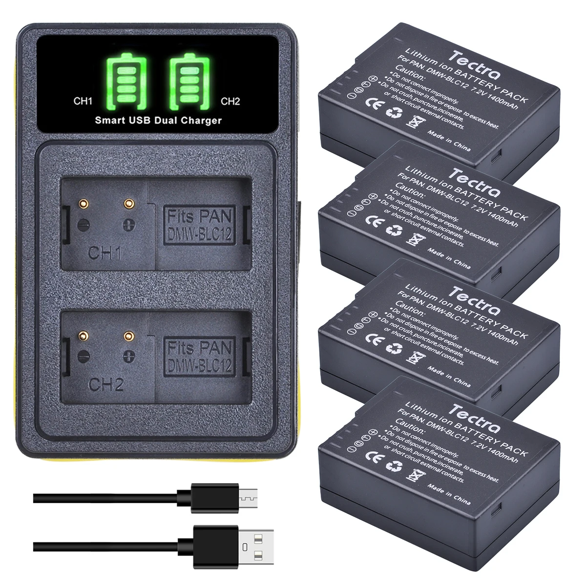 Dmw-Blc12 Blc12E Blc12Pp Batteria + Caricatore Doppio Led Con Tipo C Per Panasonic Lumix Dmc-Fz200 Fz1000 Fz2500 Dmc-G5 G6 G7 Gx8 G85