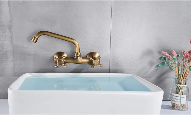 Grifo De Lavabo De Latu00f3n Negro, Griferu00eda De Fregadero De Bau00f1o  Retro, Manija U00fanica, Cau00f1o Giratorio De Arco Alto, Grifos Mezclador 