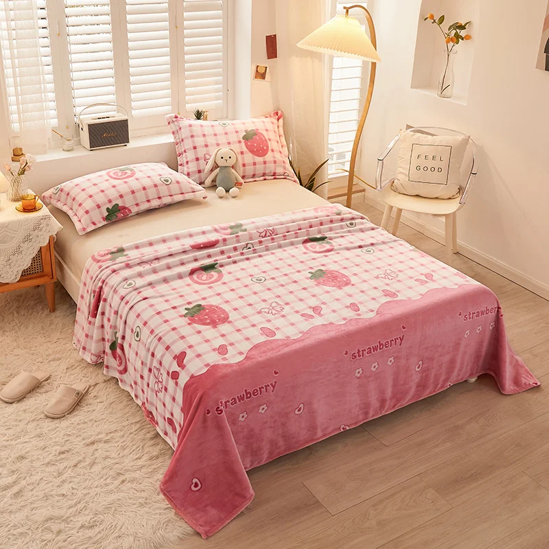Girls Strawberry Cartoon Flannel Blanket 2