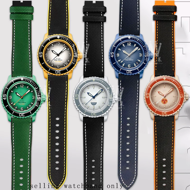 

Canvas Silicone Base Wristband for SWATCH Swatch 50 Series Nylon Rubber Watch Band 22mm Men's Bracelet watch strap