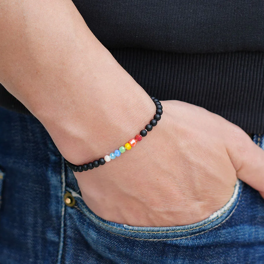Handgefertigtes Chakra-Armband für Männer, Lav Howlith, Obsidian-Stein, Energie-Heilungsarmband, 4 mm Perlenarmband, Yoga-Meditationsschmuck