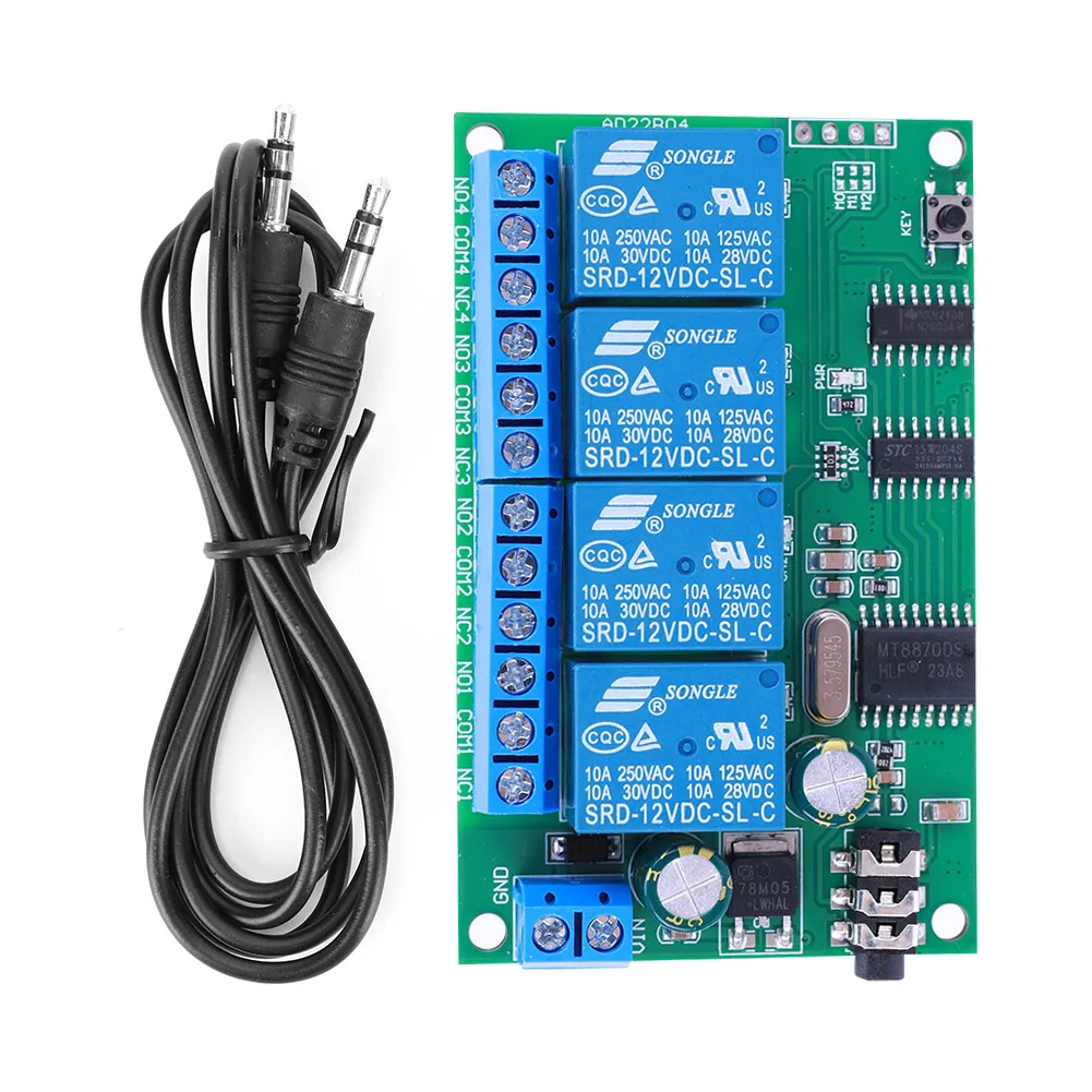 AD22B04 4CH DTMF Signal Tone Voice Decoder Relay Switch Module DC 12V Non-Locking/Self-Locking/Interlocking/Time Delay