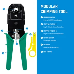 Ultimate Networking Tool Kit: Professional Ethernet Crimper, Cable Tester & Stripper with Connectors - 12-in-1 Cabling Repair Set (CRIMPER)