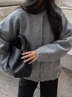 HH Street Fashion Bomber Jacket For Women 2024 Elegant Autumn Winter Solid Long Sleeves Button With Pockets Casual Coats