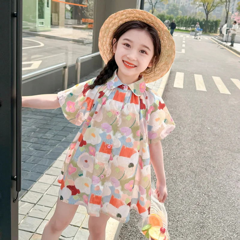 

Summer Girls Casual Dress Printed Floral Princess Dress Pastoral Style Children Short Sleeved Dress Kids Clothing Baby Clothes
