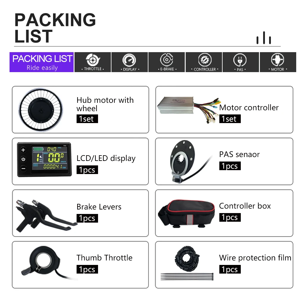 250W-2000W Electric Bike Conversion Kit 16&rdquo;20&rdquo;24&rdquo;26&rdquo;27.5&rdquo;28&rdquo;29&ldquo;&rdquo;700CFront Rear Bicycle Hub Motor Wheel S866 Display Set