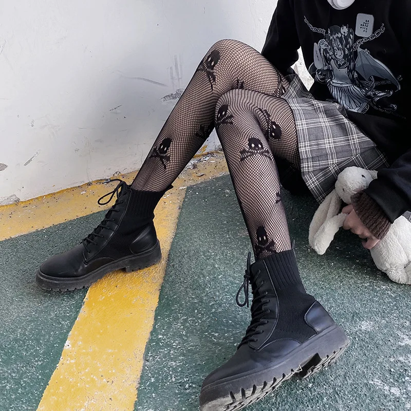 Sexy Schwarze Spinnennetz-Netzstrumpfhose Sommer Damen Ausgehöhlte Fischnetz-Strumpfhose Gotische Spitze Transparente Lange Strümpfe Damen – Detail 6