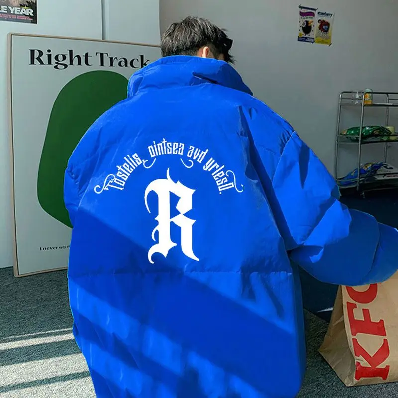 Winter Cotton-Padded Coat Men Fleece Padded Coat Solid Color Student Stand-up Collar Thick Jacket Casual Loose Plus Size Coat