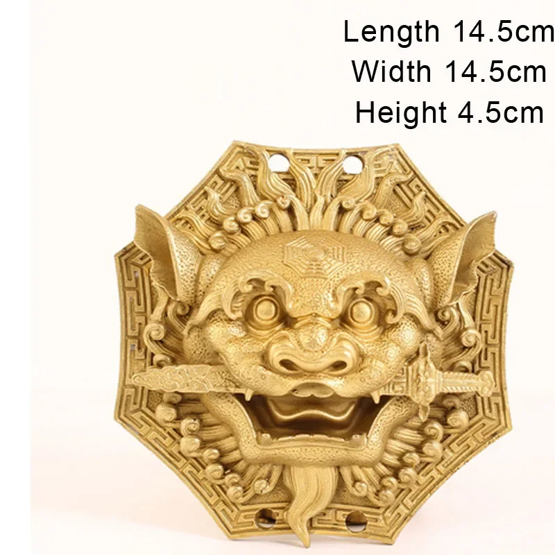 Creative Pure Bronze Bagua Lucky Swallowing Beast, Door Window Feng Shui, Home Decoration Lion Biting Sword Sculpture Shape, 1Pc