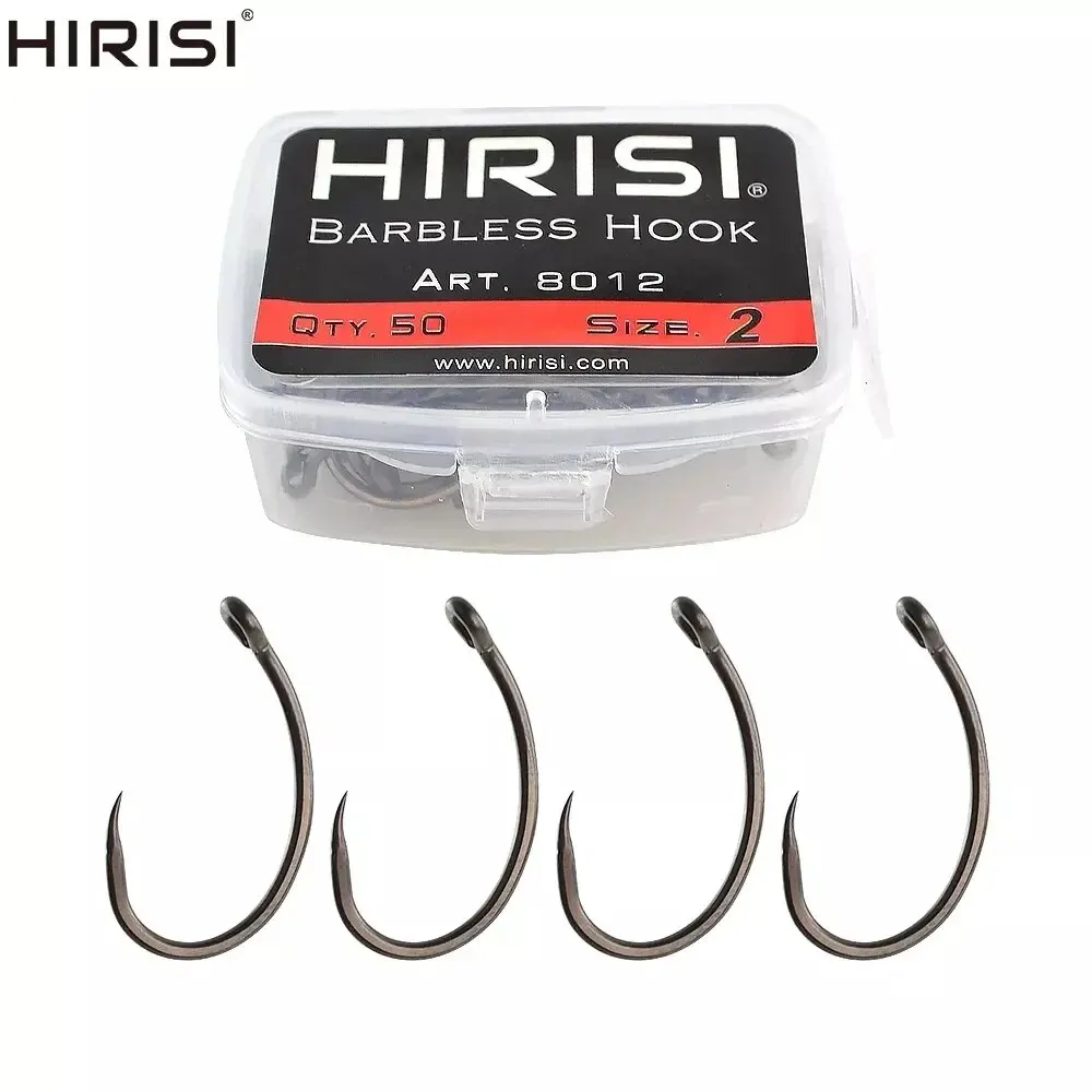 Hameçons de pêche sans ardillon Hirisi 50 pièces, acier inoxydable haute teneur en carbone et résistants,