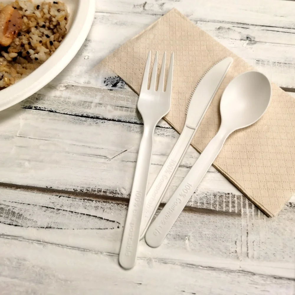 Disposable CPLA Utensils Set, Compostable and Biodegradable Cutlery for Restaurants and Camping，6 inch 50pack spoons，forks andkn