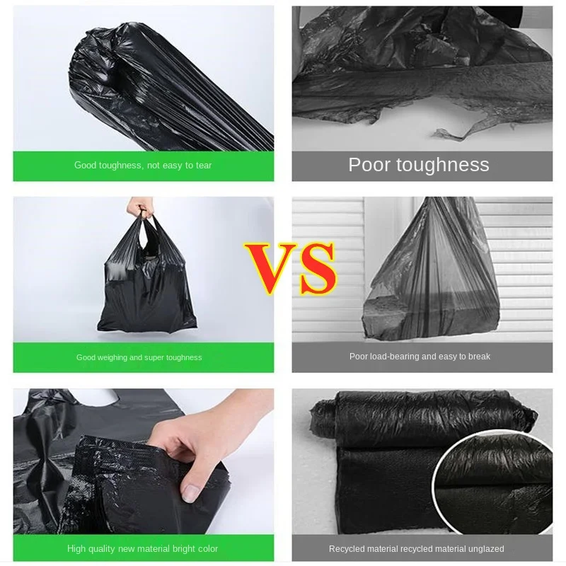 100PCS Black Plastic Shopping Bag Vest Storage Bag Thickened Supermarket Shopping Packing Takeaway Kitchen Garbage Storage Bag