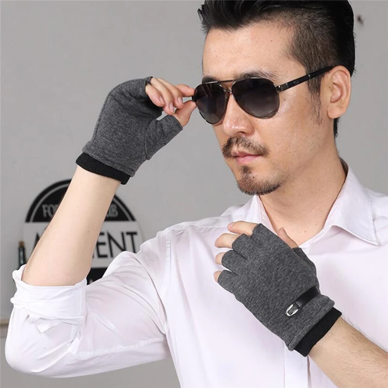 Man Fashion Half Finger Casual Fingerless Gloves Elastic Gloves Mittens Winter Warm For Male fingerless gloves
