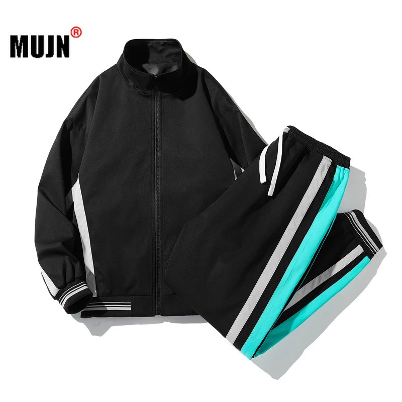 

Men Tracksuit Casual Spring Autumn High Quality Patchwork Men's Sportswear Set Zipper Pocket Jackets+Pants Two Piece Male Sets