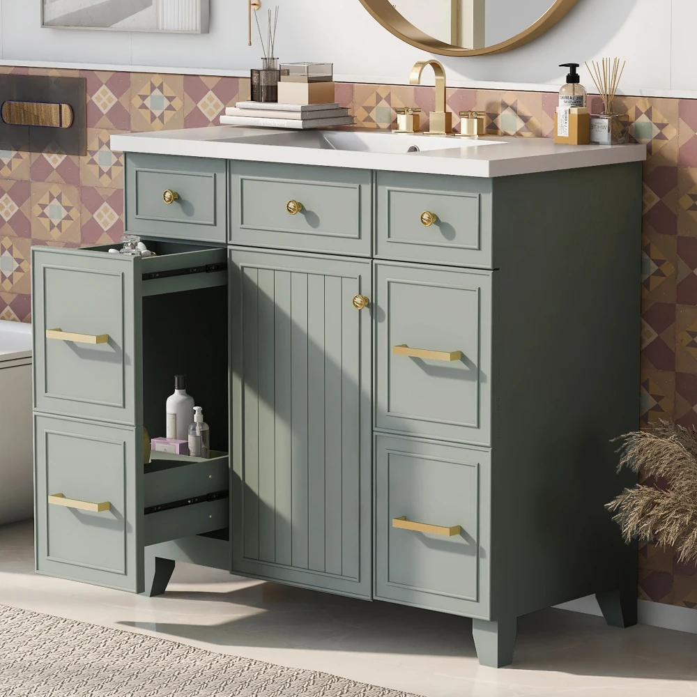 36" Bathroom Vanity Cabinet with Sink Top Combo Set,White,Single Sink,Shaker Cabinet with Soft Closing Door and Drawer 4