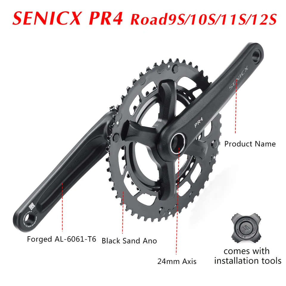 SENICX PR4 Road Bicycle Crank Set 165MM/170mm/175MM Double Disc 50
