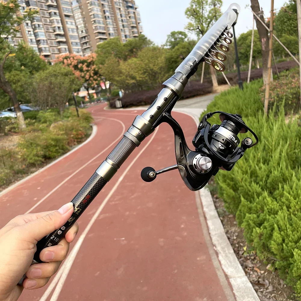 Fishing Rod Reel Combos Set 1.5-2.4m Travel Telescopic Rod with 5.2:1 Spinning Fishing Reel Sea Saltwater Freshwater Kits 6
