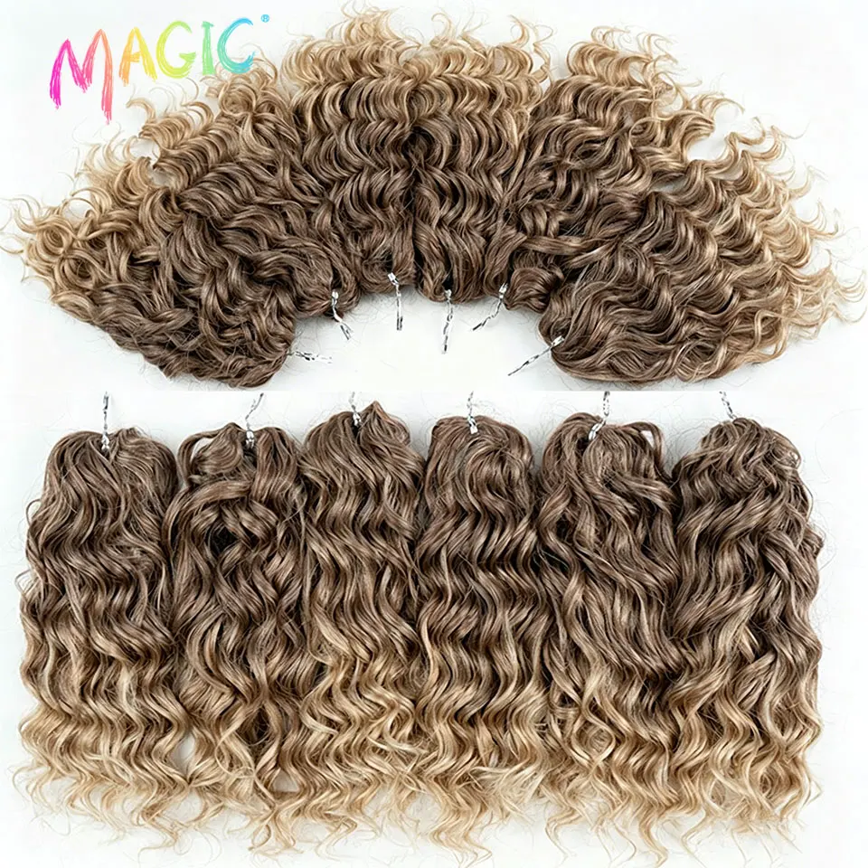 Capelli all'uncinetto sintetici ricci da 10 pollici, onda profonda, per trecce, extension per capelli a onda d'acqua, biondo ombré marrone - immagine 2