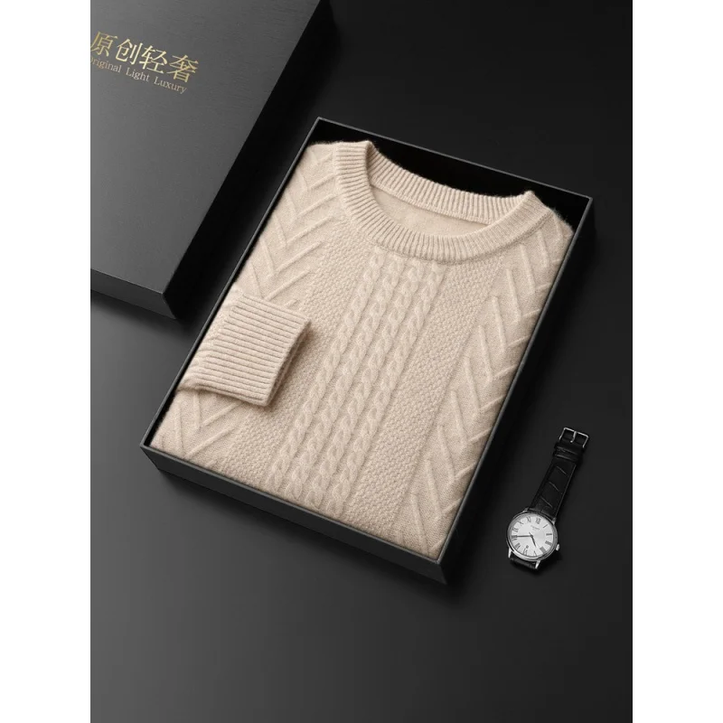 

Cashmere Sweater Men's Autumn and Winter Thickening round Neck Pullover Long Sleeve Sweater Pure Cashmere Knitted Bottoming Shir