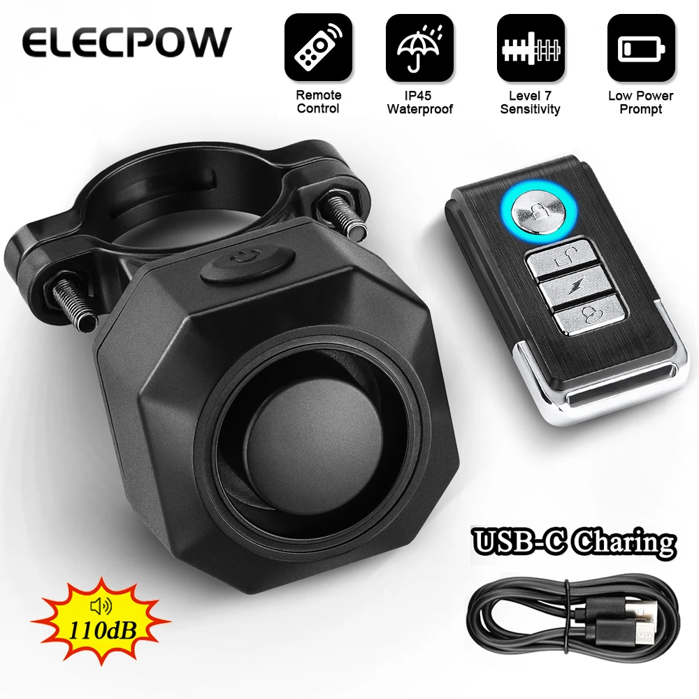 Elecpow Wireless Waterproof Bike Vibration Alarm USB Charging  Remote Control Motorcycle Electric Bicycle Security Burglar Alarm