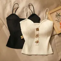 Camisole GO de style français avec sangle spaghetti pour femme, chemise en fibre, blanc, noir, avec croix en Y, 107 3