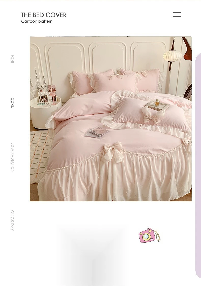 Volume 2023 Nuovo set di biancheria da letto in stile principessa in quattro pezzi romantico con fiocco a cuore in cotone caldo_voghion.com