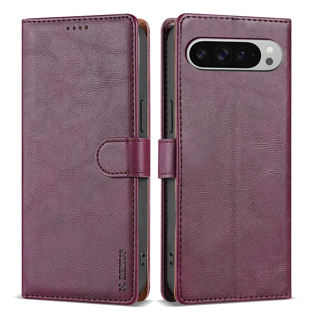 Leather Flip Wallet Phone Case with Card Slots and Kickstand Feature