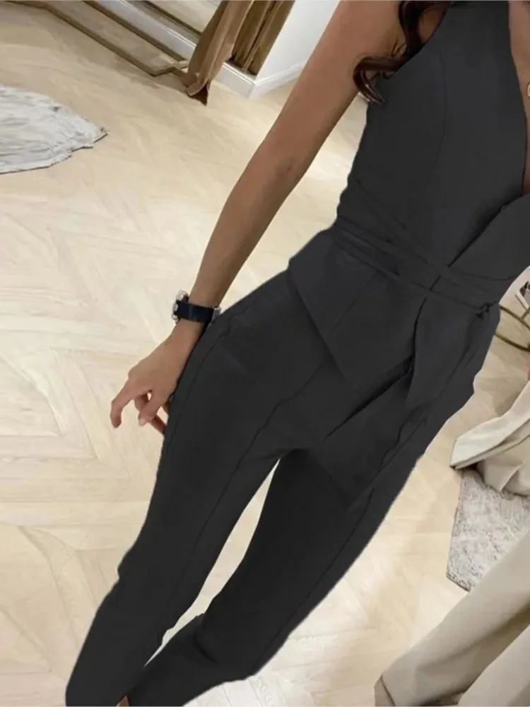 Generisch 2025 Elegant, effen voor dames, vest, tankcardigan, zakken