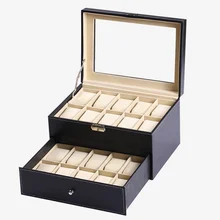  Luxury Pu Watch Box Organizer 20 Slots Watch Boxes Storage Box Leather Black Glasses Jewelry Case Pillows Display Cabinet Gift 