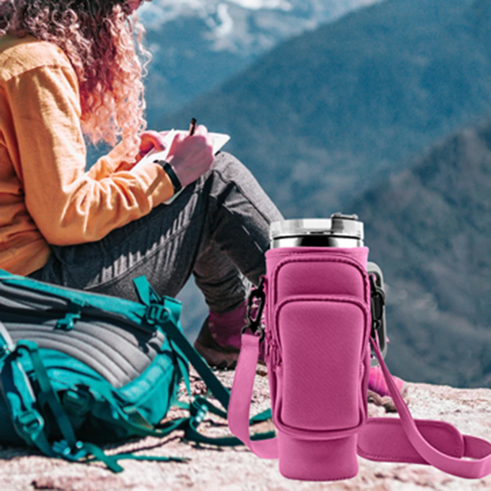 Water Bottle Carrier Bag For Stanley Cups - With Phone Pocket & Adjustable Strap, Fits 30oz, Purple - View #5
