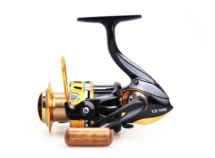 Yumoshi Pro 5.5:1 Gear Ratio 12 Ball Bearings Fishing Spinning Reel Black Golden Tone Model YB