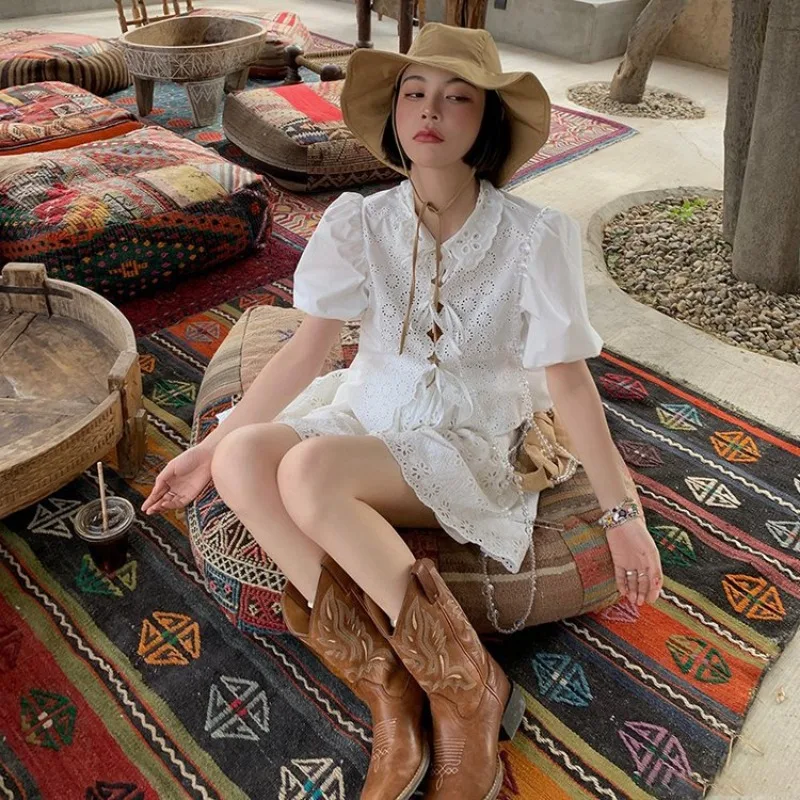 Shoes for Women Western Cowboy Boots for Woman 2023 Zip Embroidered Pointed Toe Heels Spring Autumn Brown Casual Medium Heel PU