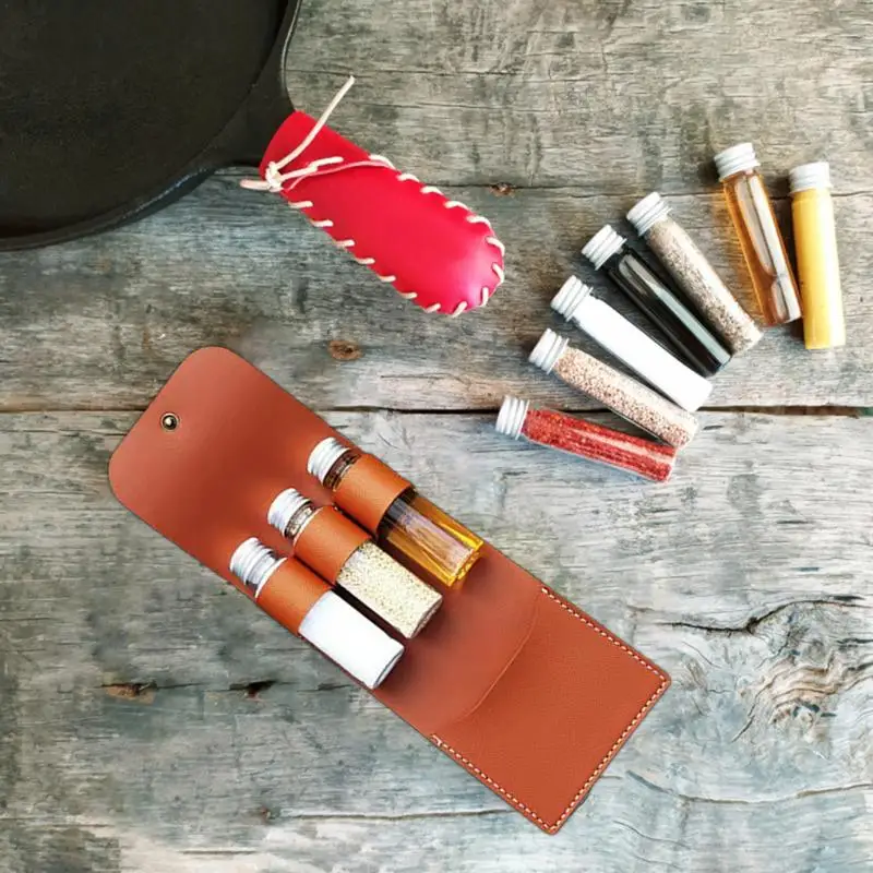 Portable Camping Seasoning Spices Bottle Tableware Leather Storage Bag With 3/5 Cans Holder Portable Kit For BBQ Picnic Kitchen camping cutlery portable tableware seasoning jar portable cutlery titanium tableware seasoning container