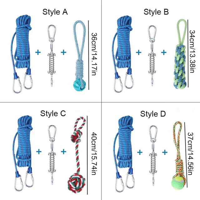 Bite Resistant Dog Spring Pole Toys 5M Cotton Rope Dog Teething Toy Dog Spring Pole Toys Tug Hanging Exercise Cotton Rope 6