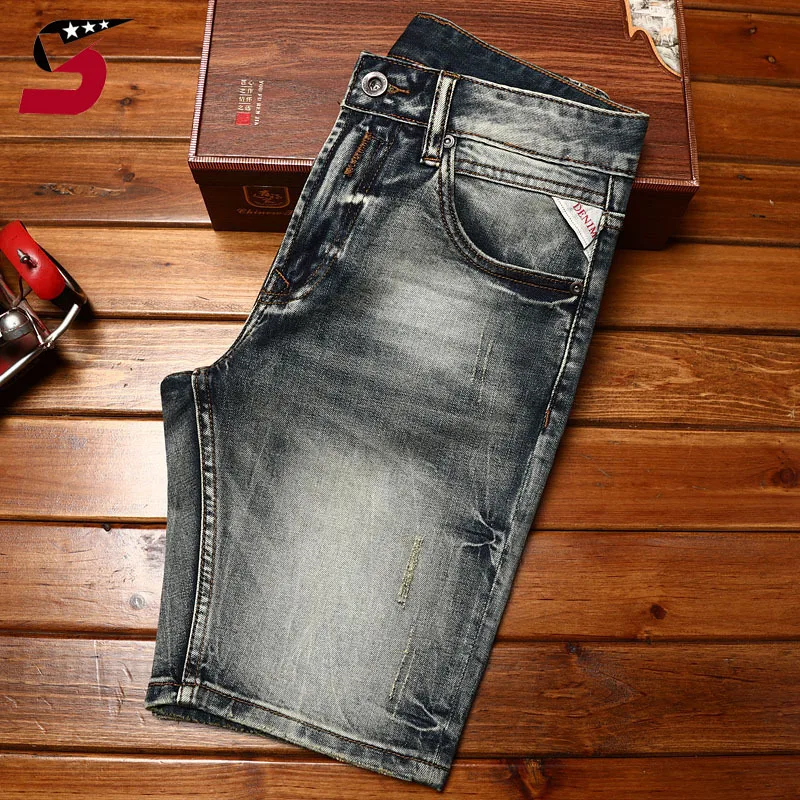 2024New High-End Denim Shorts Men's Summer Washed-out Vintage Nostalgic Trendy Korean Casual All-Match Cropped Pants