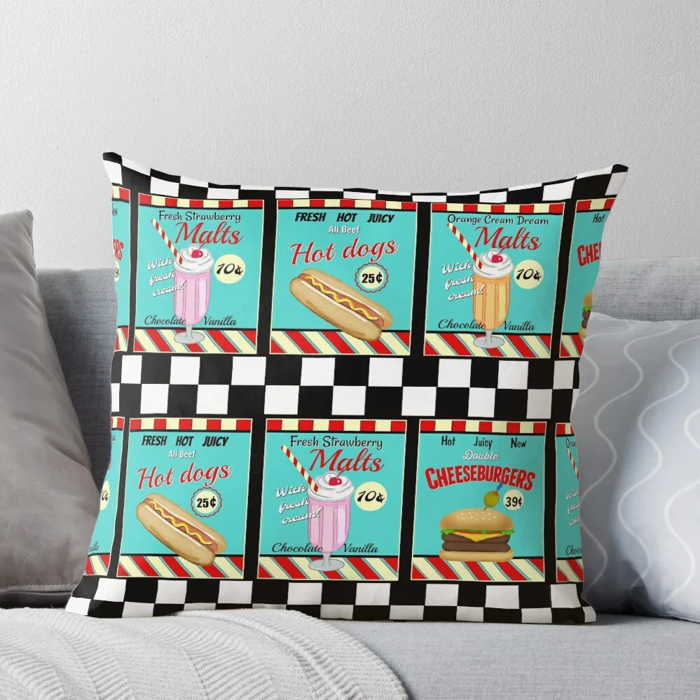 

Retro Diner Signs / Food Throw Pillow Custom Cushion Sofa Cover