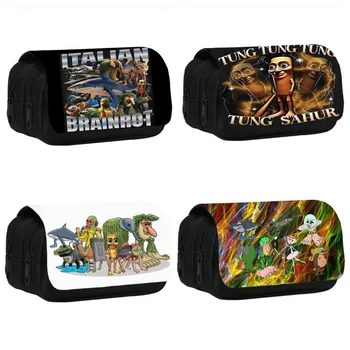 Tung Tung Tung Sahur Italian Brainrot Meme Astuccio per matite Astuccio per penne Borse per ragazze Ragazzi Grande spazio di archiviazione Astuccio per cosmetici per la scuola degli studenti 1