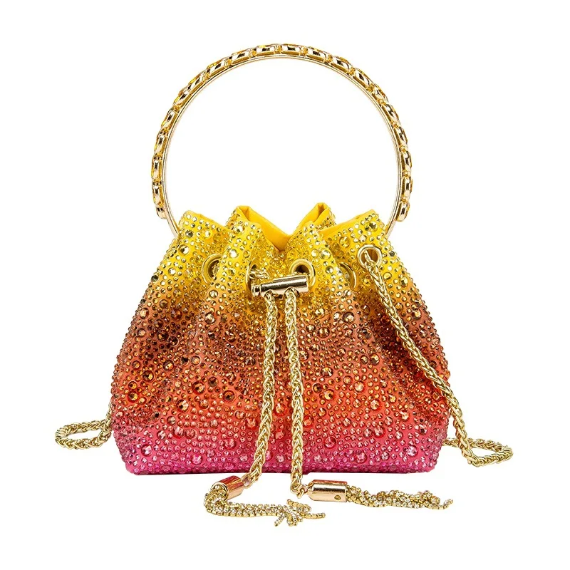 

New Handle Rhinestones Evening Clutch Bag Purses and Handbag Luxury Designer Shoulder Bag Shiny Crystal Clutch Purse Bucket Bag