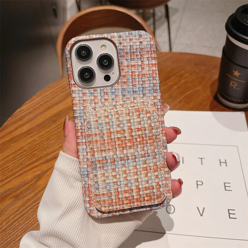 Elegant Women's Woven Card Slot Phone Case - Anti-Wear Wallet Cover, Dirt & Wear-Resistant