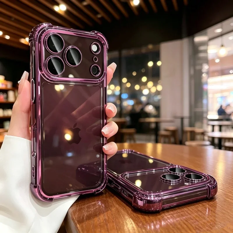 Luxury Electroplate Transparent Burgundy Red Phone Case