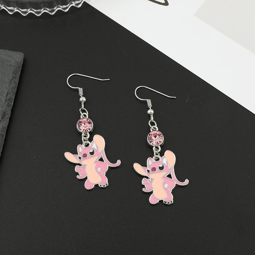 Disney Lilo & Stitch Drop Earrings for Women Girls Cosplay Accessories Stitch and Angel Pearl Crystal Pendant Earring Gifts