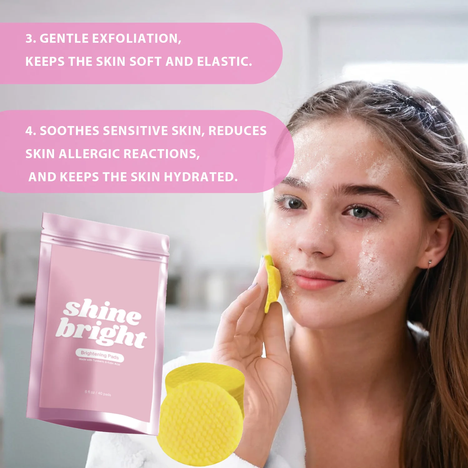 Turmeric Kojic Acid Face Cleansing Pad Exfoliating Pads Facial Sponges For Quickly Cleansing Exfoliating Daily Skin Care Product 3