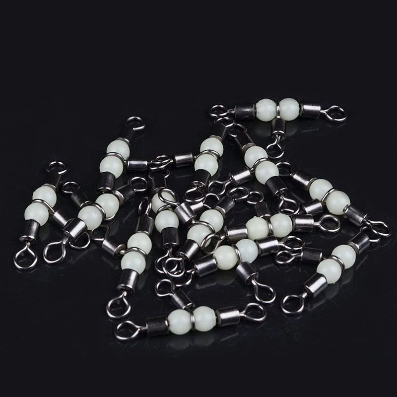 Fishing Connector 10/50pcs Stainless Steel T-Turn 3 Way Rolling Swivel Fishing Tackle Connector Luminous beads attract fish