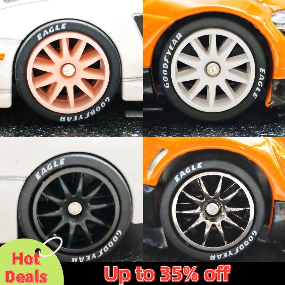 1/64 Wheels with Rubber Tires CE28 Refitting Parts for Diecast Model Car Hot Wheels Matchbox Tomica D:11mm 1 Set 6
